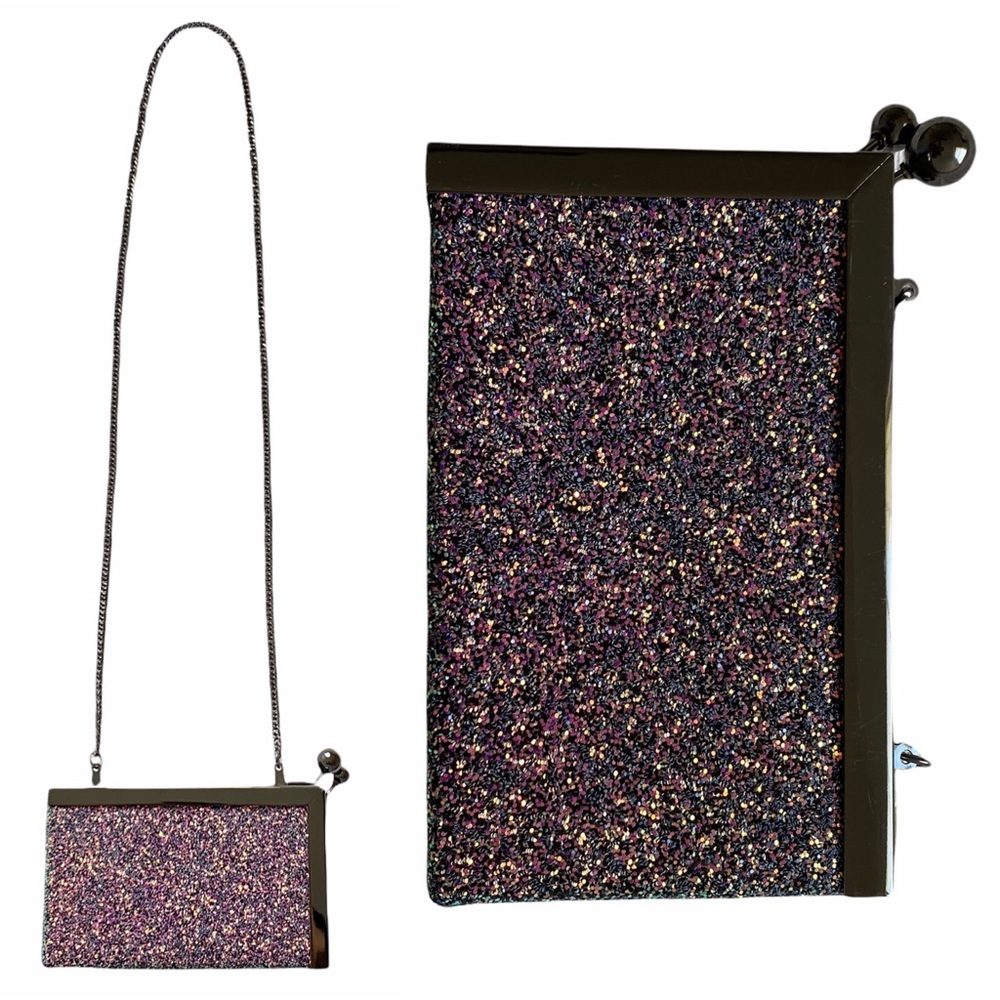 Zara Glitter Box Crossbody Clutch Purple/Blue/Silver